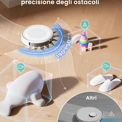 LEFANT M310 Ultra Robot Aspirapolvere e Lavapavimenti, aspirazione 6000Pa, navigazione ToF con sensore PSD 190°, autonomia 170 min, compatibile con APP/Alexa, ideale per peli di animali e pavimenti duri