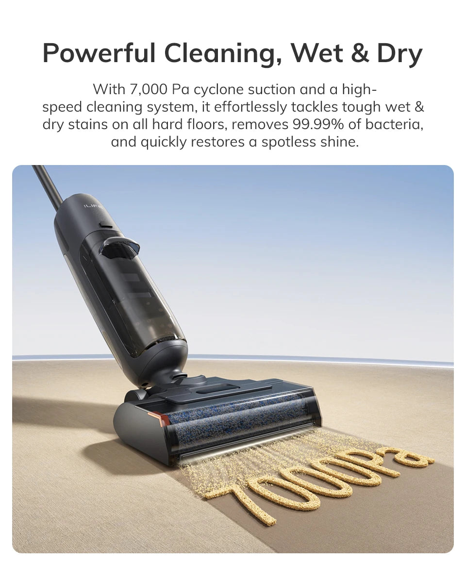ILIFE W90 Pro Wireless Smart Floor Washer, 7000Pa Suction, 1 Minute Self-Cleaning, Dual Water Tank, Upgraded Version of W90