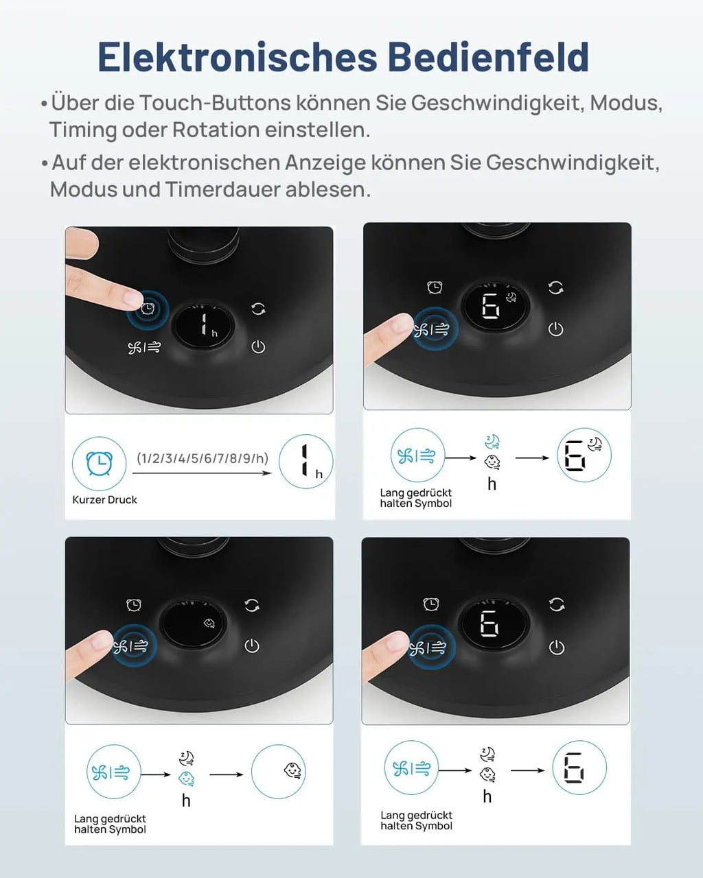 Ventilatori silenziosi WOWDSGN, 6 velocità regolabili, 3 modalità, 22 dB, neri, timer da 9 ore, ventilatore da tavolo per scrivania da ufficio per studenti, cucine, soggiorno