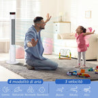 Ventilatore a colonna bianco con 3 velocità e 4 modalità di ventilazione, timer programmabile 12 ore, pannello di controllo LED e telecomando, oscillazione automatica per raffreddare uniformemente casa e ufficio 31,5 x 31,5