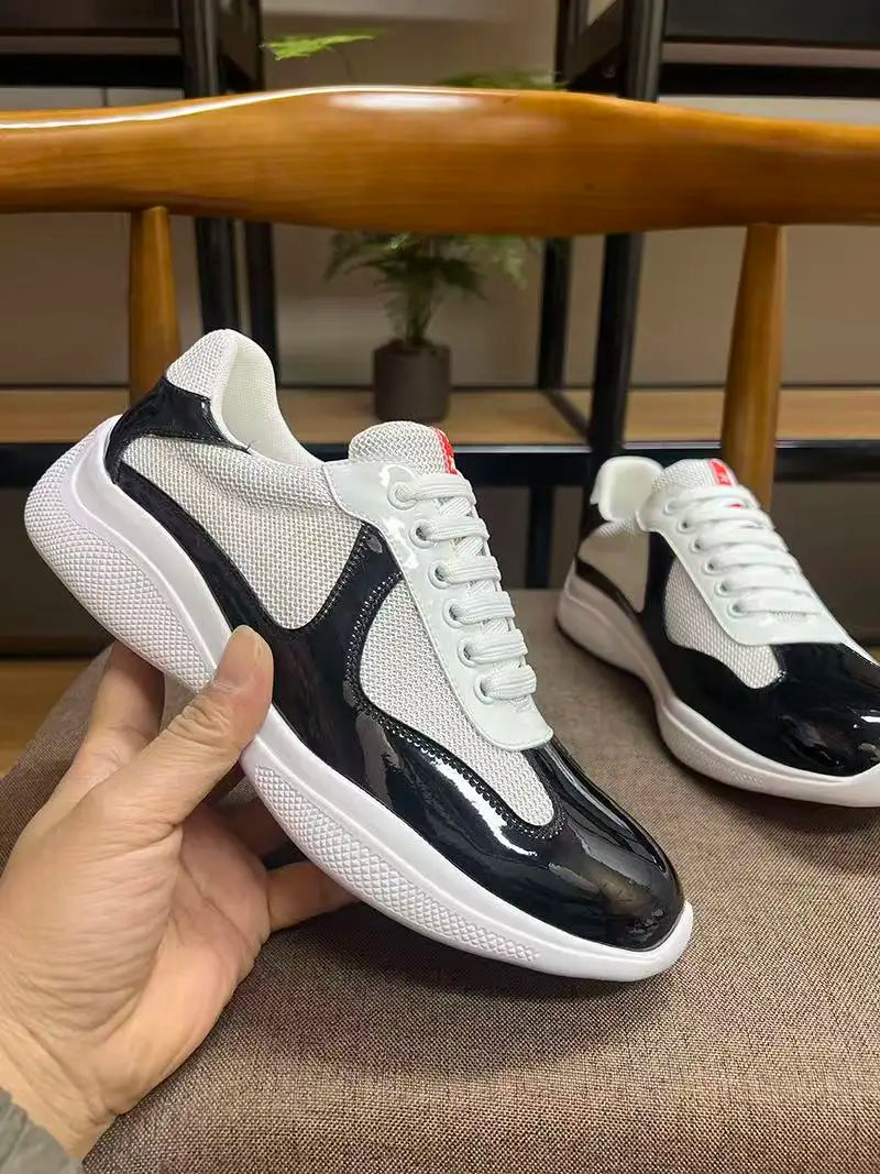 Trendy klassische Herren-Sneaker 2026 aus Lackleder und atmungsaktivem Mesh, echtes Leder, bequem, frühlingshaft-leger, Sportschuhe