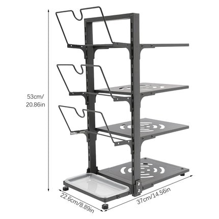 4-Tier Pots and Pans Organizer for Kitchen Cabinet, Gray/Black Space Saving