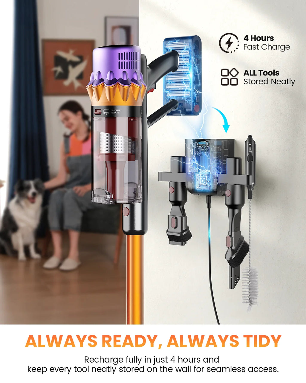 Erabros EV5 550W 70KPA Cordless Vacuum Cleaner with Ultra-Strong Suction Power, 80 Minutes Runtime, Smart Handheld Vacuum with 4 Modes