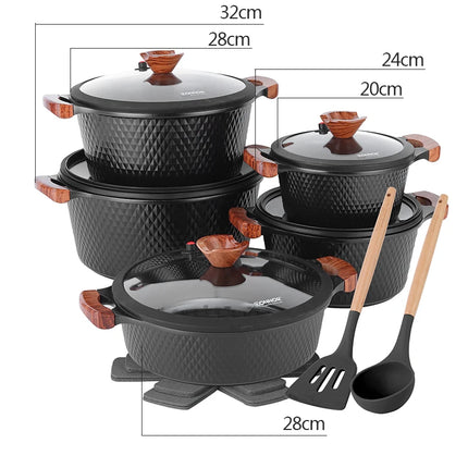 DONNOR 16 Pezzi Padelle Antiaderenti con Coperchio Set di Pentole Impilabili da 5 Pezzi Casseruola in Ceramica Lavabile in Lavastoviglie JT519