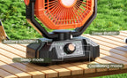 Ventilatore da Campeggio 20000mAh con Lanterna LED, Ventilatore da Tavolo a 8 Velocità con Telecomando, Ventilatore Portatile da Esterno con Gancio per Tenda, Interruzioni di Corrente, Cantiere