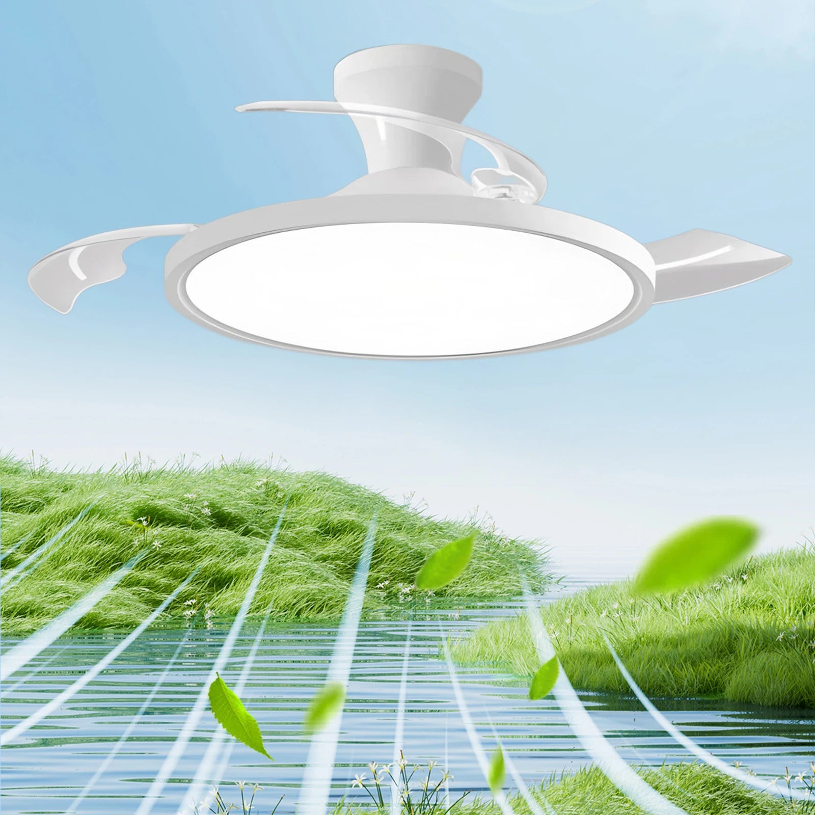 IRALAN Plafoniere con ventilatore Pala del ventilatore retrattile intelligente Ventilatore elettrico domestico dimmerabile con telecomando Luce da soggiorno a LED