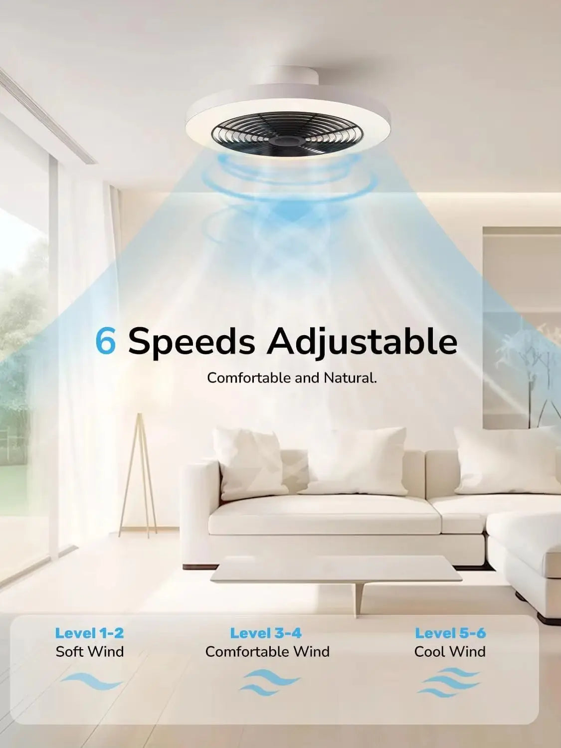 Ventilatori da soffitto Orison con luci, ventilatore da soffitto a basso profilo con luci e telecomando, 6 velocità di ventilazione, ventilatore da soffitto intelligente a incasso per camera da letto, cameretta e soggiorno 1