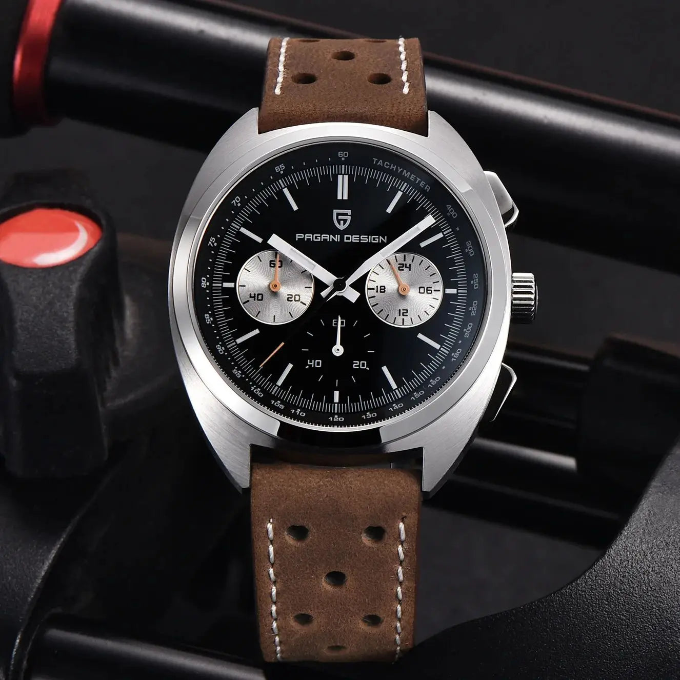 PAGANI DESIGN Orologio da polso al quarzo uomo Retro Panda Cronografo Vetro zaffiro
