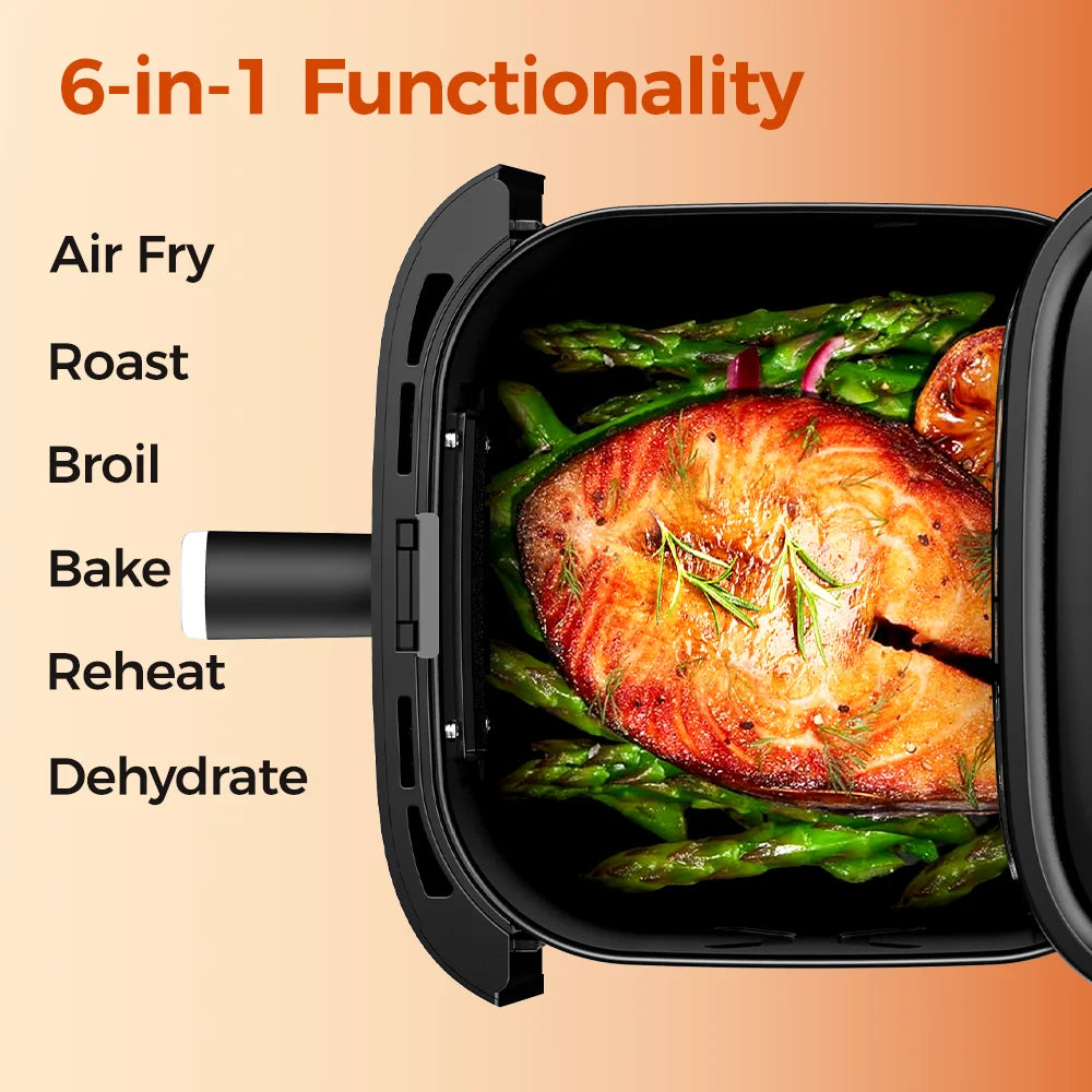 Patbrela Friggitrice ad Aria 5,5L 8-in-1 Forno Elettrico con Schermo LED Digitale e Finestra Visibile, 1350W, Nero