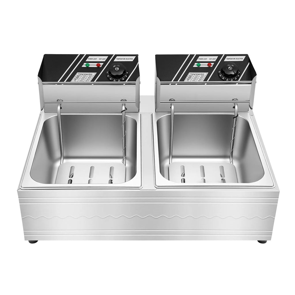 Friggitrice Elettrica a Doppia Vasca Bymaocar EF-82 2.5KW+2.5KW 30L Acciaio Inox 410