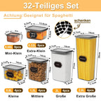 32-teiliges luftdichtes Lebensmittelbehälter-Set mit Deckeln, BPA-freie Kunststoff-Organizer für die Speisekammer, stapelbare Behälter für Müsli, Mehl, Nudeln, Getreide mit Etiketten und Marker