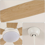 Ventilatore da soffitto LED intelligente con luci, 52 pollici (132 cm), 6 velocità, 2 modalità, luce LED dimmerabile, motore DC silenzioso, telecomando, ventilatore elettrico per camera da letto