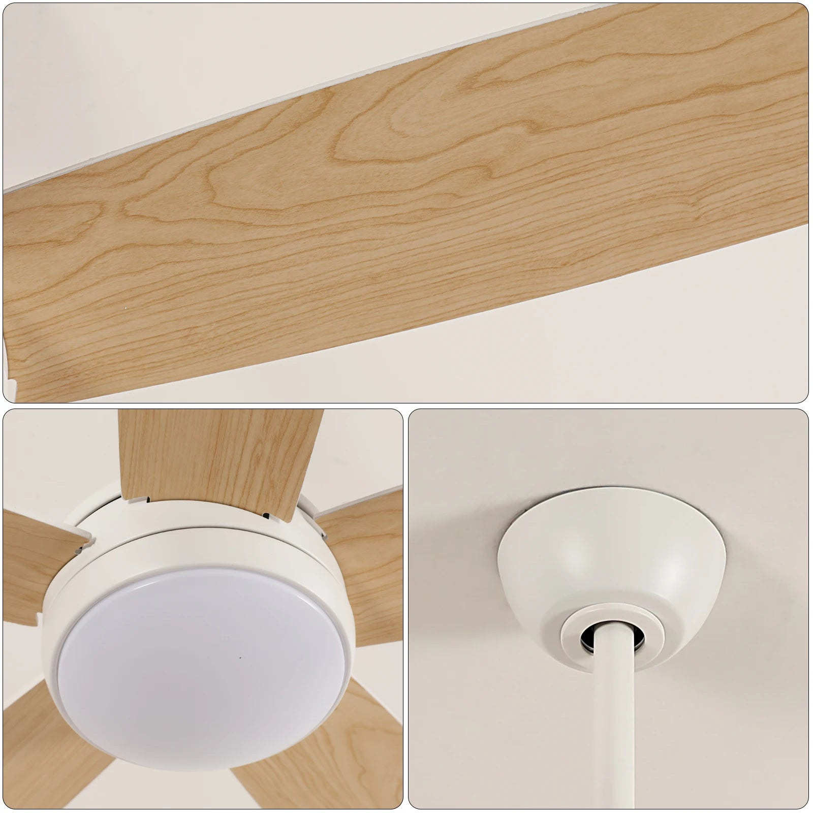 Ventilatore da soffitto LED intelligente con luci, 52 pollici (132 cm), 6 velocità, 2 modalità, luce LED dimmerabile, motore DC silenzioso, telecomando, ventilatore elettrico per camera da letto