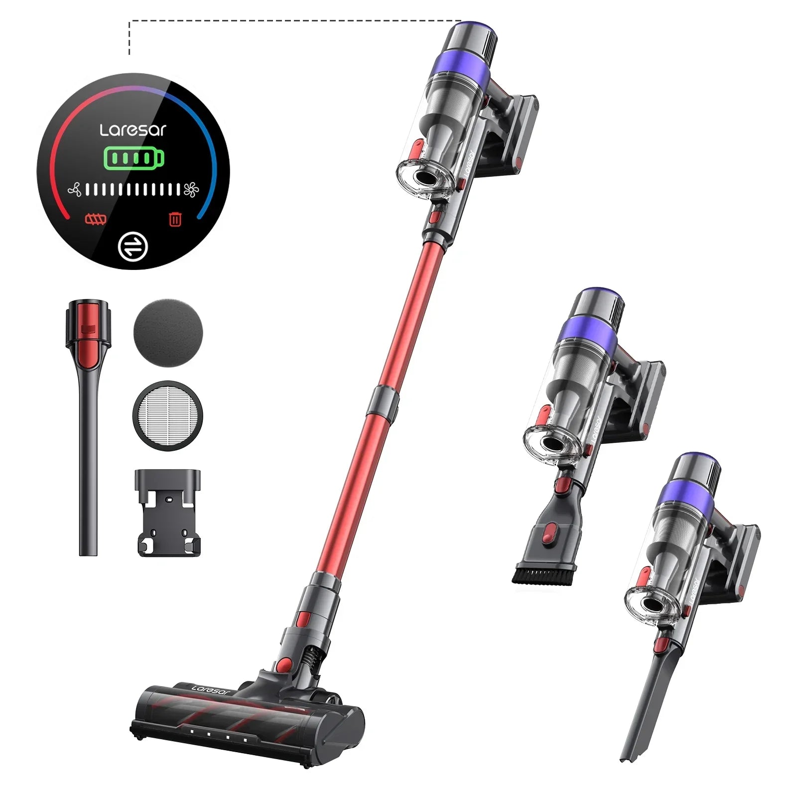 Laresar V8 Kabelloser Handstaubsauger für Autos, 48000 PA, 500 W, 60 Minuten, Haushalt, abnehmbarer Akku, kabelloser bürstenloser Motor