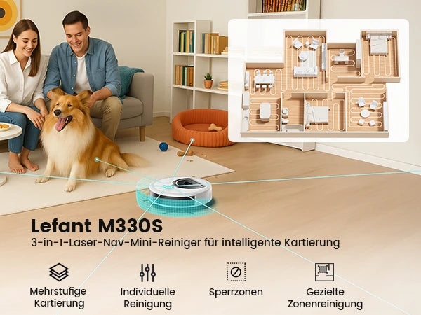 LEFANT M330 Pro M330S Saugroboter mit Mapping, dToF-Navigation, PSD-Hindernisvermeidungssystem, 5000Pa Saugkraft, Alexa/APP/WiFi
