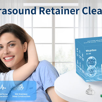 KUNPHY Detergente per fermi a ultrasuoni dentali con luce UV, timer digitale, per dentiere, paradenti, allineatori, protezione notturna, 300 ml