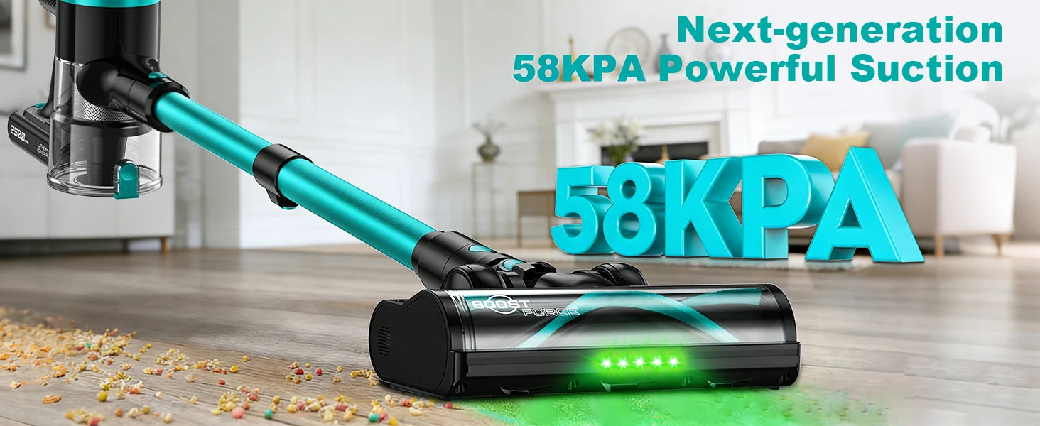 Kabelloser Staubsauger, selbststehend, 58Kpa/55 Minuten/10-in-1, mit LED-Beleuchtung Bürste für Tierhaare/Teppiche