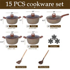 DONNOR 15/16-teiliges Topfset Antihaft-Bratpfanne 15/16-teiliges Kochgeschirr Milchkännchen Suppentopf Küchenset Gasherd Induktionsherd