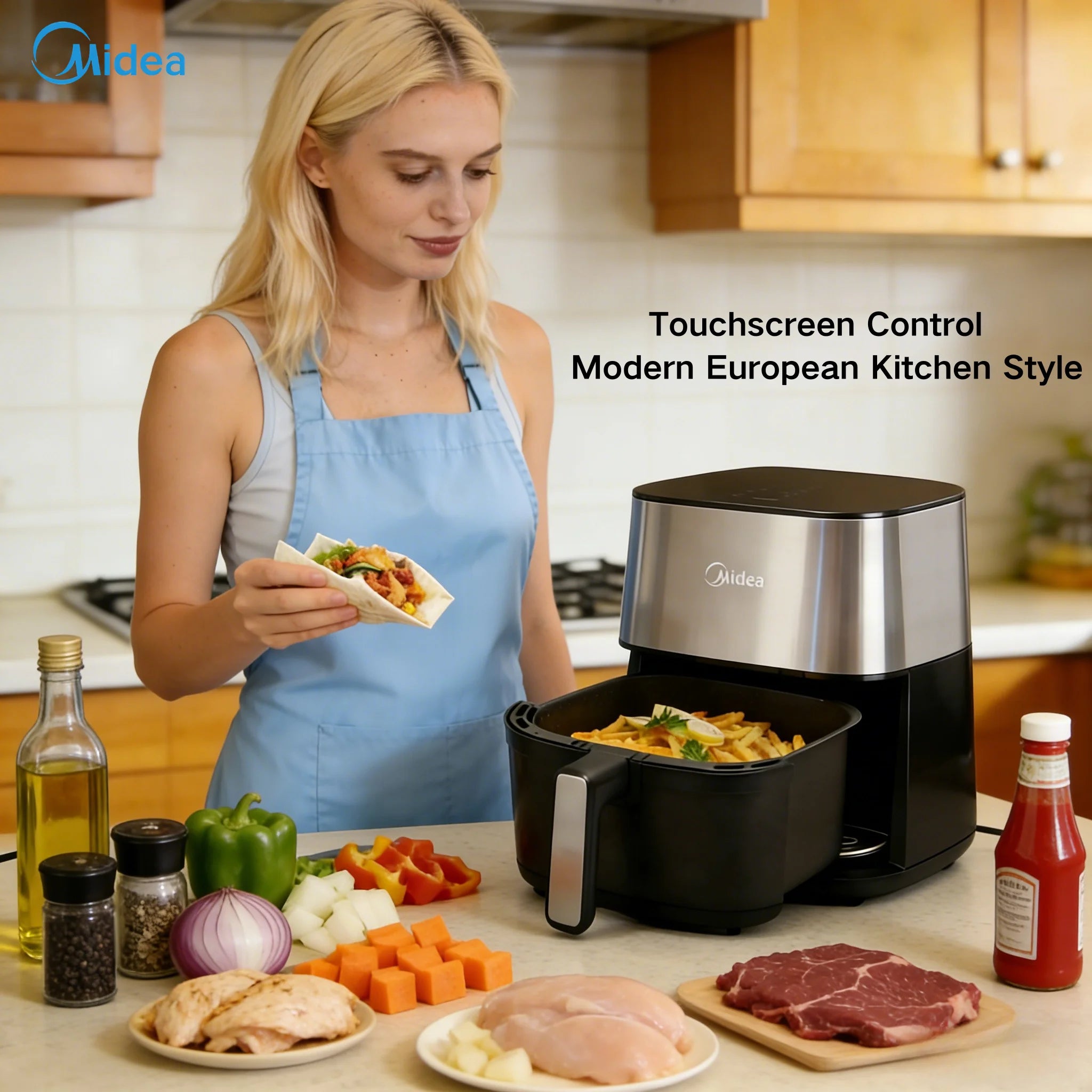 Friggitrice ad Aria Midea da 6,5L con Touchscreen Digitale e Finestra di Visualizzazione