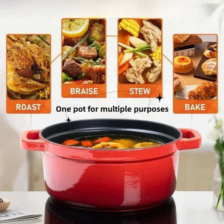 Pentola per zuppa domestica Pentola smaltata con coperchio Smalto ceramico Resistente al calore Due orecchie Pentola antiaderente Fornello a induzione a gas Utensili da cucina