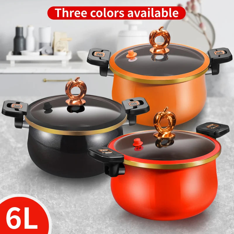 1 Stück Großer Suppentopf 26 cm/10 Zoll mit Drehverschlussgriff für schnelles Schmoren 6 Liter Schwarz Orange Rot Multifunktionaler Kochtopf für alle Herdarten geeignet
