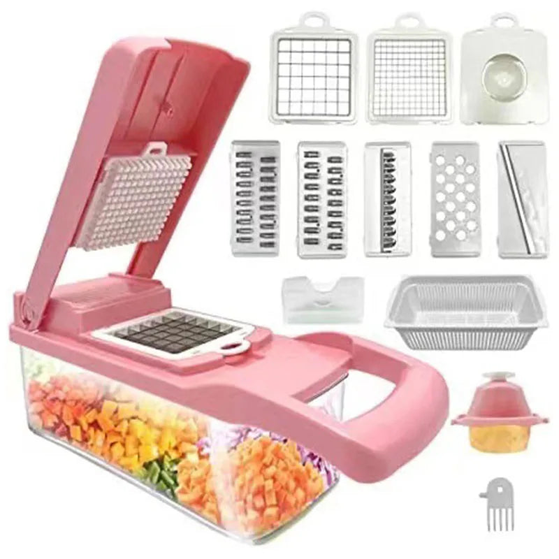 Multifunktionaler Gemüseschneider Würfelklingen, Slicer, Reibe, Schäler, Kartoffel- und Käseablaufreibe, Küchenwerkzeuge