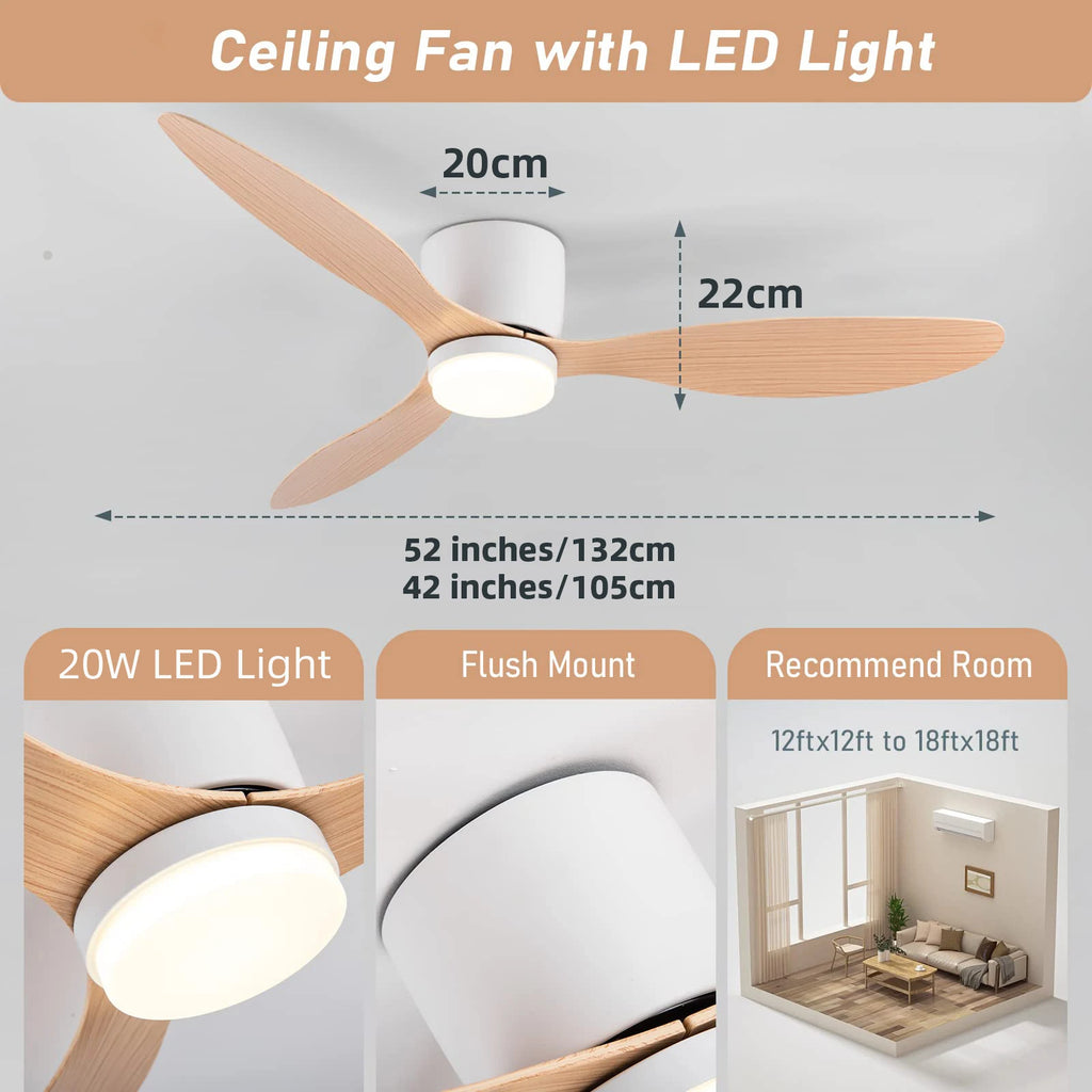 Ventilatore da Soffitto IRALAN con Luce, Motore DC Silenzioso a Risparmio Energetico, 3 Colori Variabili, 6 Velocità Regolabili, per Camera da Letto e Soggiorno