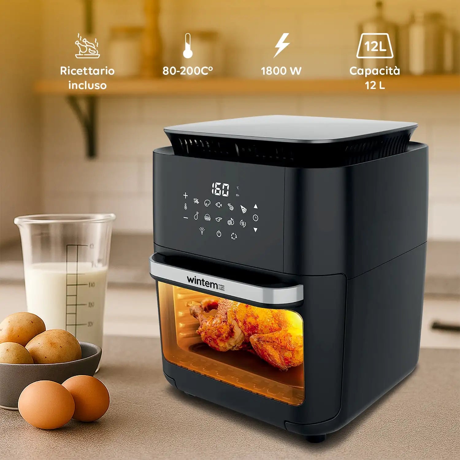 Friggitrice Aria 12L con Display LED Touch Timer 60 Min e Ricette Preimpostate