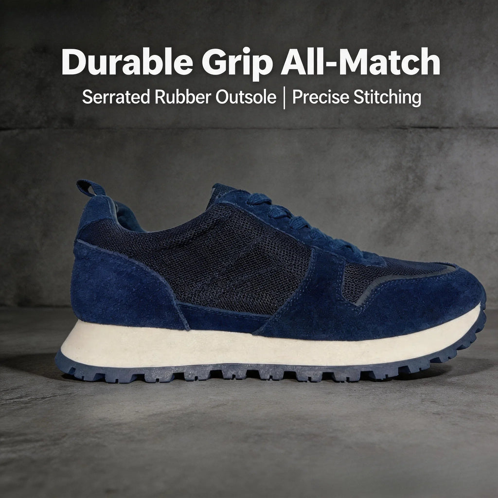 Herren-Freizeitschuhe aus Wildleder und Mesh, Navy-Blau, atmungsaktive Sneaker mit Schnürsenkeln, bequeme Schuhe mit dicker Sohle für den täglichen Gebrauch
