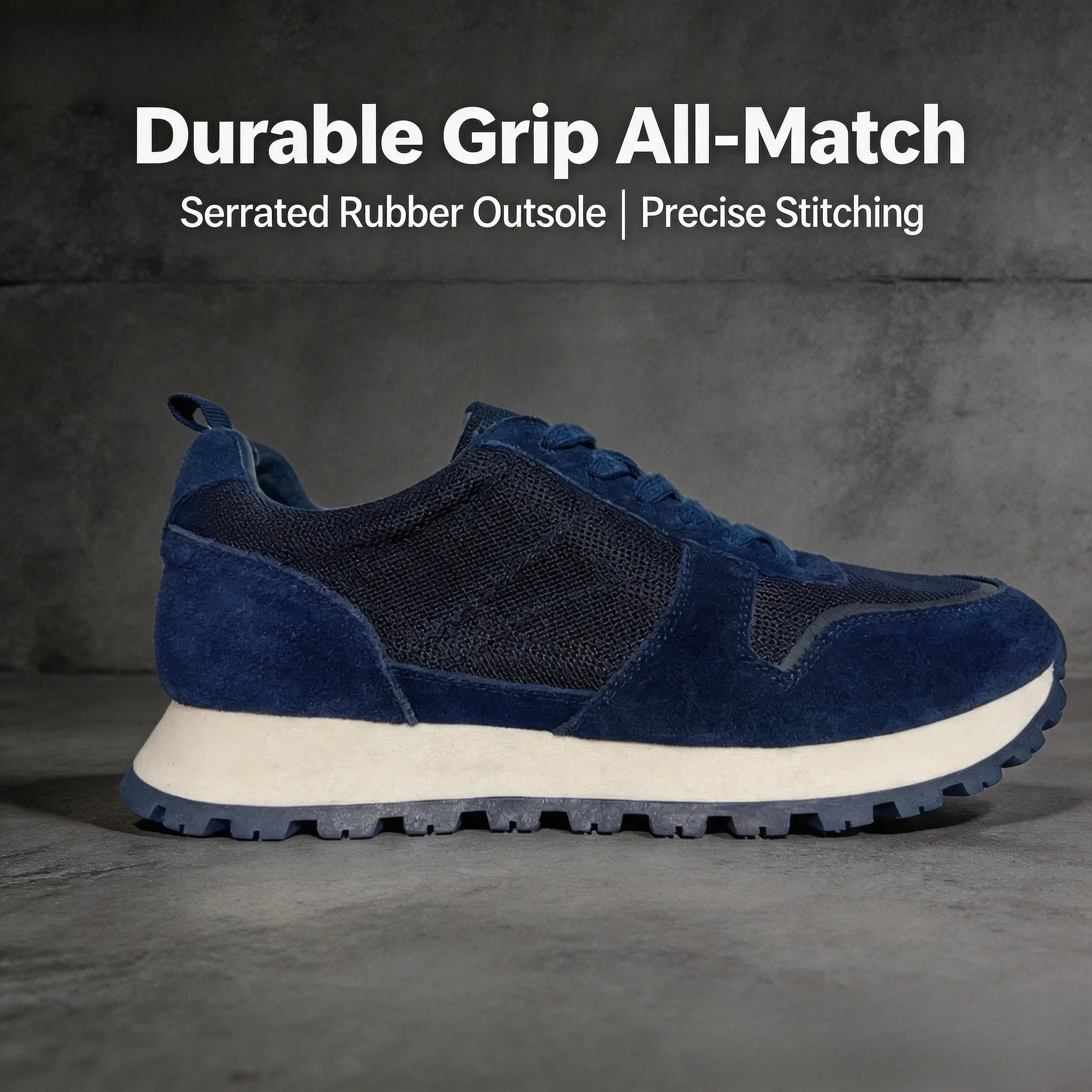 Herren-Freizeitschuhe aus Wildleder und Mesh, Navy-Blau, atmungsaktive Sneaker mit Schnürsenkeln, bequeme Schuhe mit dicker Sohle für den täglichen Gebrauch