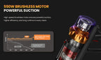 Erabros EV5 550W 70KPA Cordless Vacuum Cleaner with Ultra-Strong Suction Power, 80 Minutes Runtime, Smart Handheld Vacuum with 4 Modes