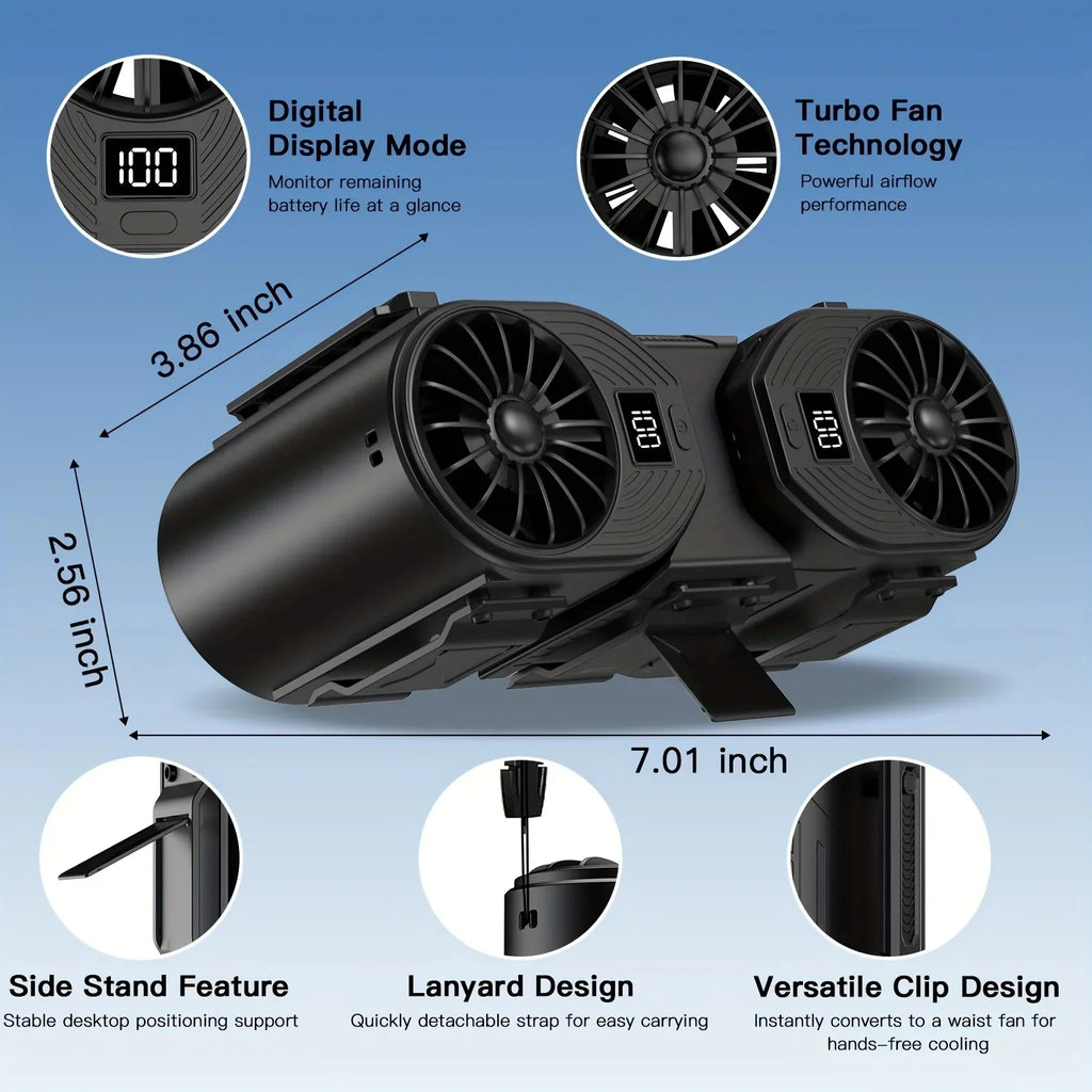 Ventilatore da Collo Staccabile 10000mAh Ricaricabile, Ventilatore Portatile a Velocità Regolabile, Senza Mani, per Lavoro all'Aperto, Viaggi, Regalo Estivo