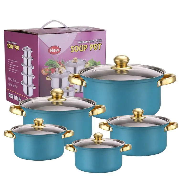 Set di pentole in acciaio inossidabile da 10 pezzi Pentole a induzione Utensili da cucina antiaderenti Pentola per stufato in acciaio inossidabile con coperchio per pentola