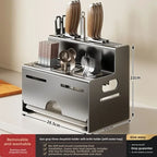 Porta Utensili da Cucina Multifunzionale con Porta Bacchette Integrato, Organizzatore da Parete Senza Foratura per Coltelli e Utensili