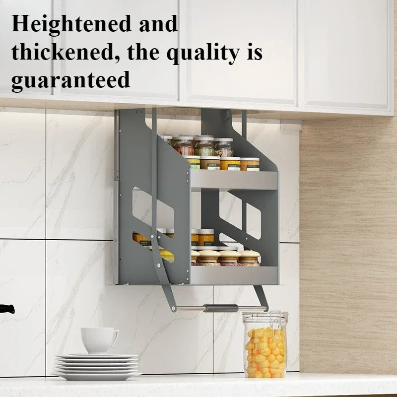 Scaffale Sollevabile Salvaspazio, Armadietto a Muro Estraibile, Scaffale Organizzatore, Scaffali Porta Spezie da Cucina, Mobili Multifunzionali per Cucina