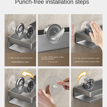 Kitchen storage with suction cup, wall-mounted condiment bottle rack, multifunctional spice rack, no drilling required
