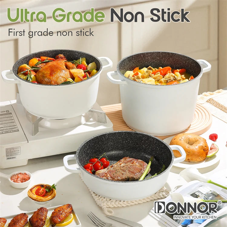 DONNOR Set di pentole in ceramica Set di pentole a induzione da 18 pezzi con coperchio Set di padelle e pentole antiaderenti salutari da cucina con padella JT532