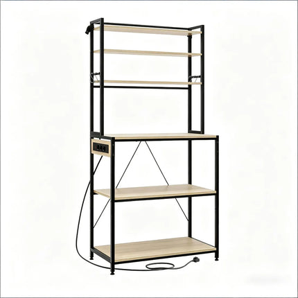 Modern Style Display Shelf, Coffee Bar, Kitchen Shelf with Outlets, Kitchen Cabinet - Mini Coffee Workstation and Appliance Organizer
