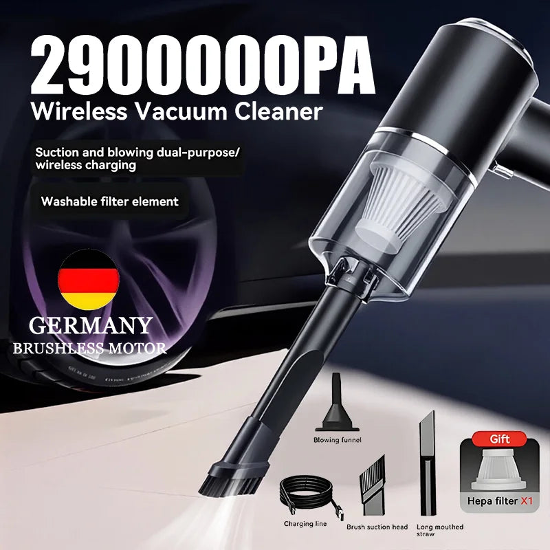 Auto-Staubsauger 2900000 PA, USB wiederaufladbar, Leistungsstarker 4-in-1 Reiniger, Kabelloser Handstaubsauger mit Blas- und Saugfunktion 2026