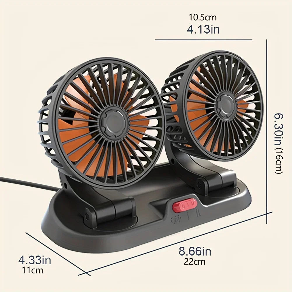 Ventola di Raffreddamento Elettrica per Auto 5V 12V 360° °   Ventilatore USB Multifunzione a Doppia Testa Regolabile, 2 Velocità, per Auto, Casa e Campeggio