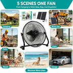Arrango Solarbetriebener Standventilator, neigbar, leise, 3 Geschwindigkeiten, mit abnehmbarem Solarpanel für Wohnmobil, Angeln, Kühlung bei Stromausfall oder außerhalb des Stromnetzes