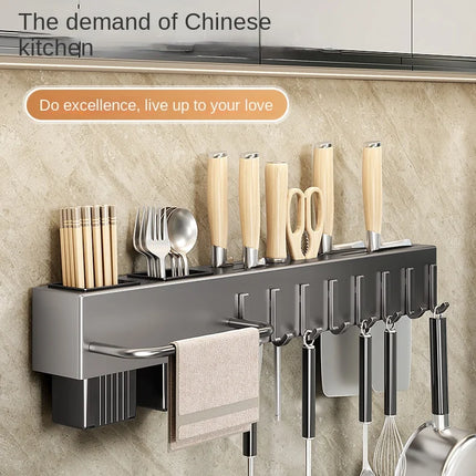 Mensole da cucina senza attrezzi, accessori da cucina, tubo portabacchette multifunzionale a parete, portaoggetti per coltelli e utensili
