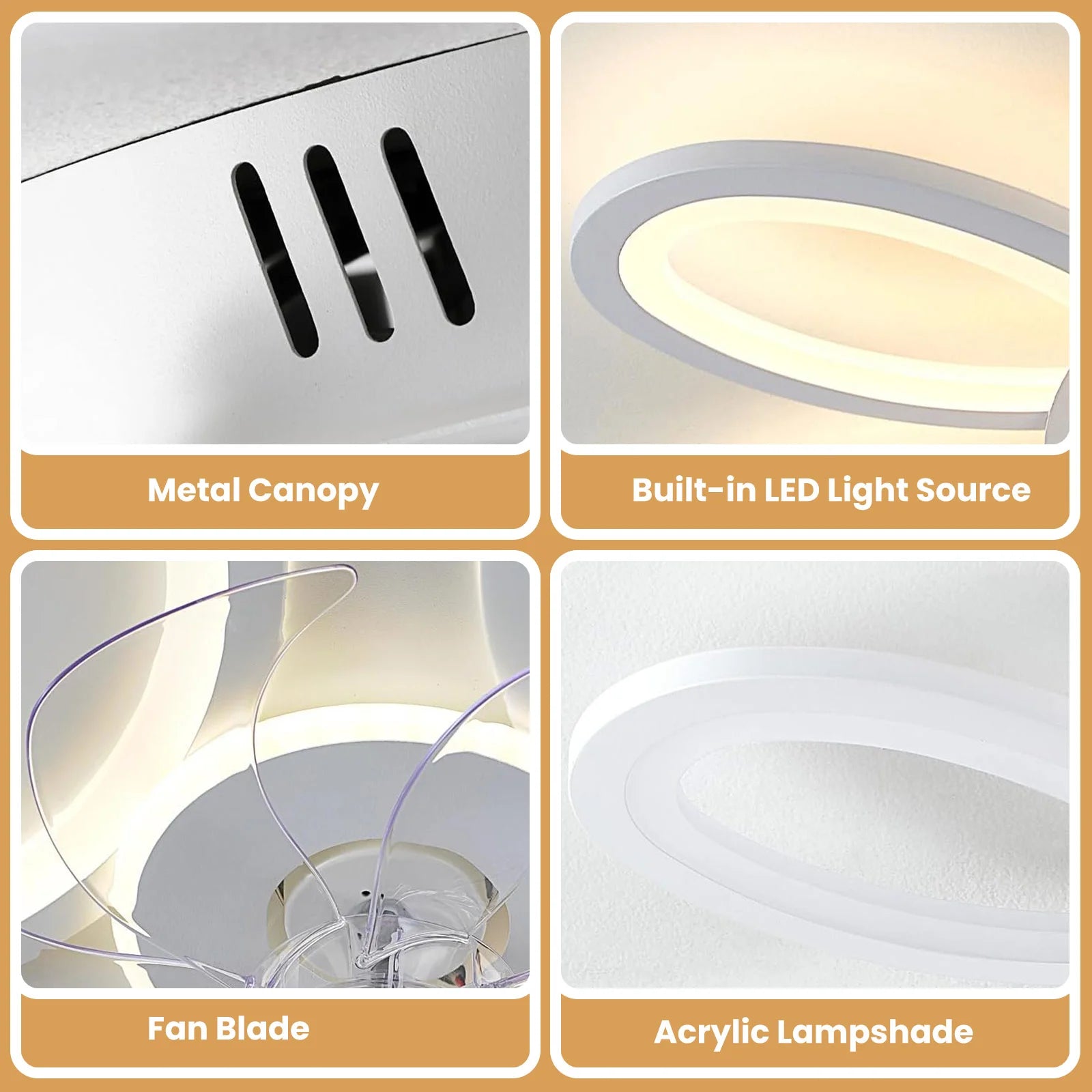 Ventilatore da soffitto moderno con luce, telecomando e controllo tramite app intelligente, ventilatore da soffitto a incasso ultra sottile da 25 pollici con luce LED dimmerabile, adatto per camere da letto, soggiorni e altri