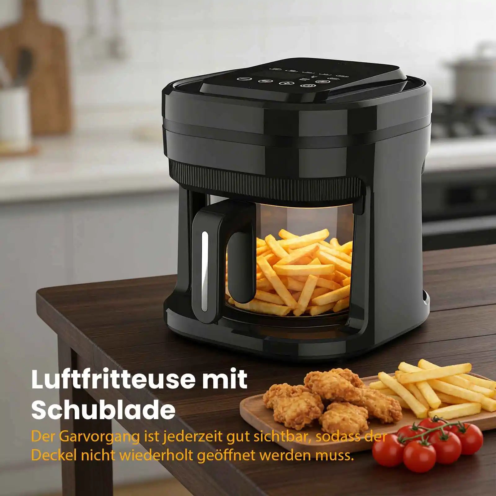 Friggitrice ad aria calda 9 litri, doppio cestello, touchscreen, nero