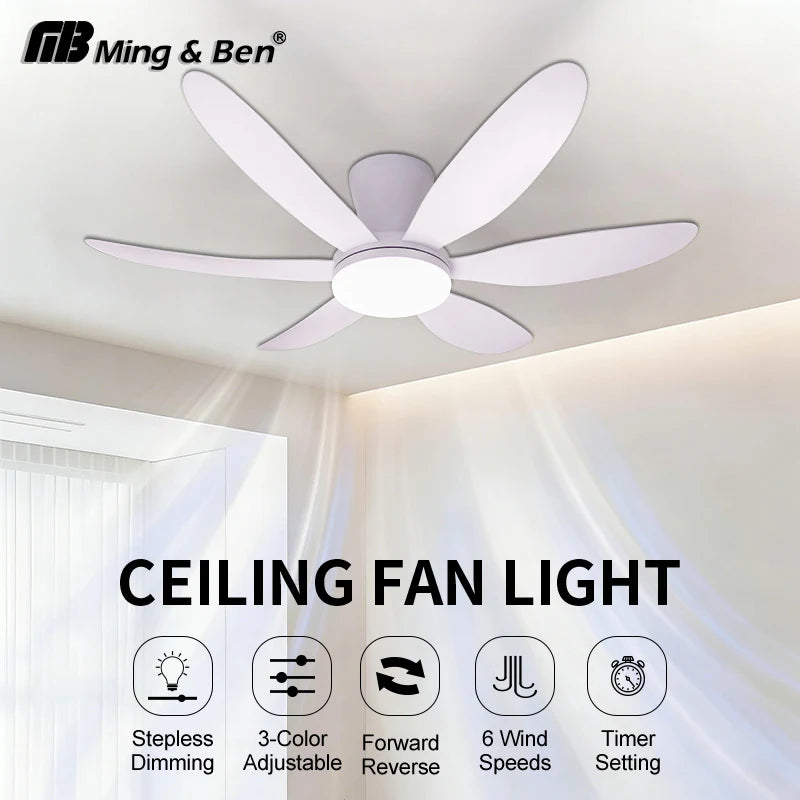 Ventilatore da Soffitto con Luce 42.91 Pollici, Motore DC Silenzioso a Risparmio Energetico, 3 Colori Variabili, 6 Velocità Regolabili, per Camera da Letto e Soggiorno