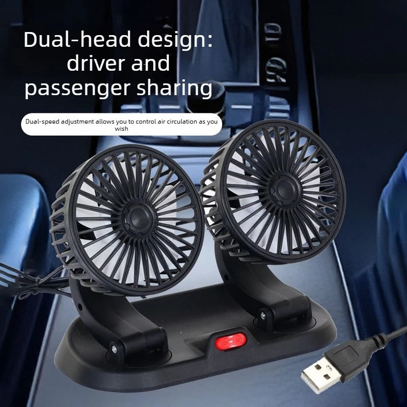 Ventilatore USB 5V, Ventilatore per Auto 12V a Doppia Testa, 2 Velocità Regolabili, Raffreddatore d'Aria Silenzioso per Interni Auto, Accessorio Essenziale per l'Estate