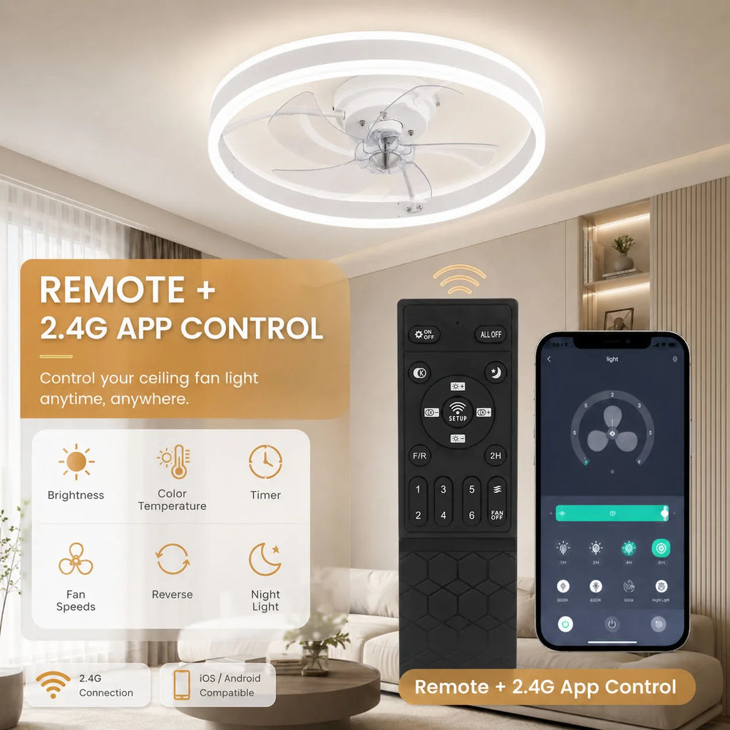Ventilatore da soffitto con luce LED 50 cm Oraymin moderno telecomando dimmerabile 6 velocità