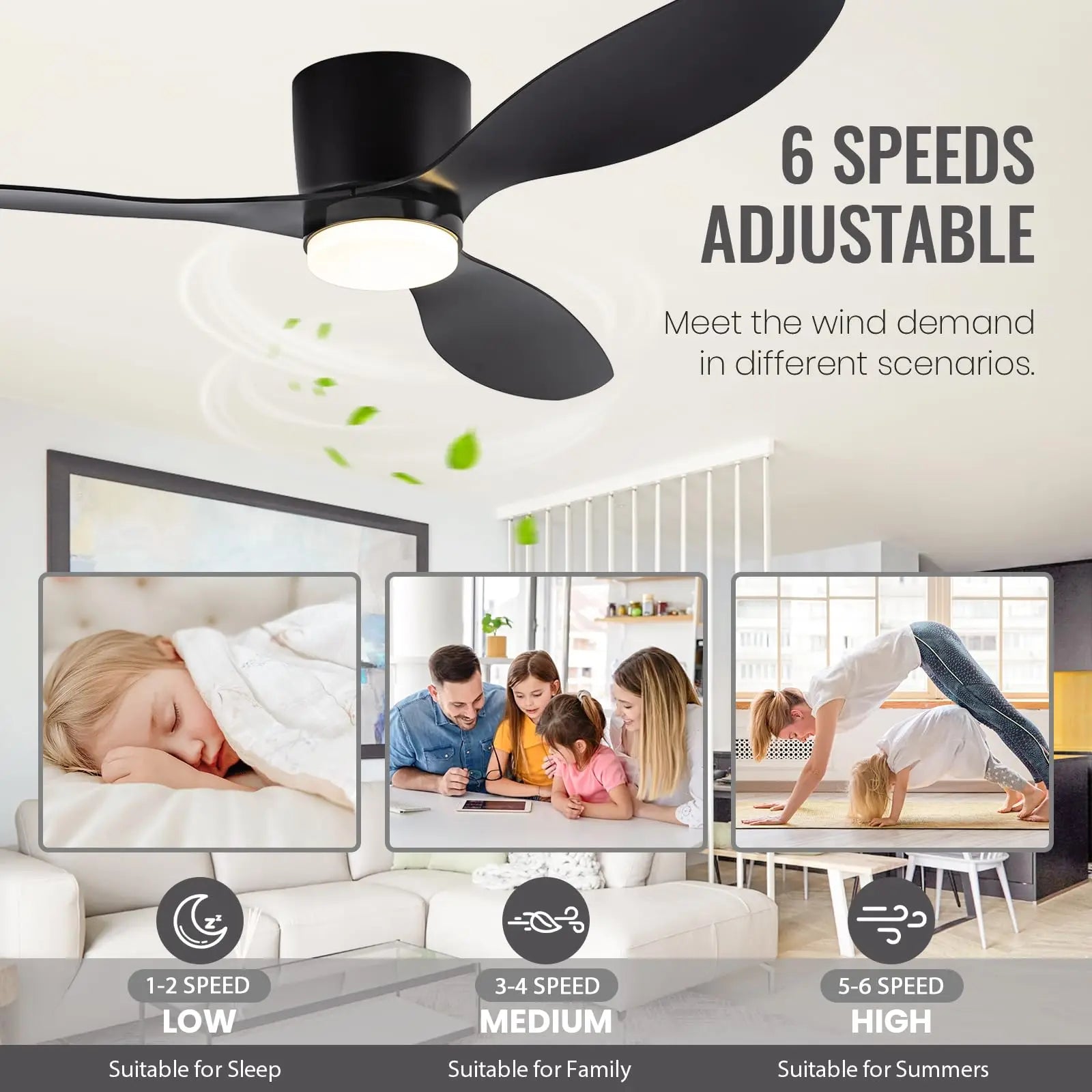 Ventilatore da Soffitto IRALAN con Luce, Motore DC Silenzioso a Risparmio Energetico, 3 Colori Variabili, 6 Velocità Regolabili, per Camera da Letto e Soggiorno