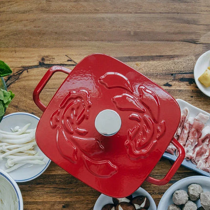 Ruby Red Enameled Cast Iron Deep Induction Cooker Gas Universal Stew Pot with Micro Pressure Lock for Fresh Cooking