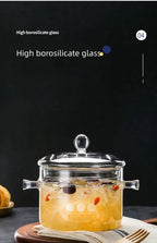 Hohe Borosilikatglas-Eintopf-Suppenschüssel 1350/1900 ml mit Griff Hitzebeständiger Glas-Kochtopf mit Deckel Transparenter Kochtopf